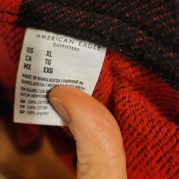 American Eagle long sleeve collared button down flannel plaid shirt XL men's - Picture 5 of 6